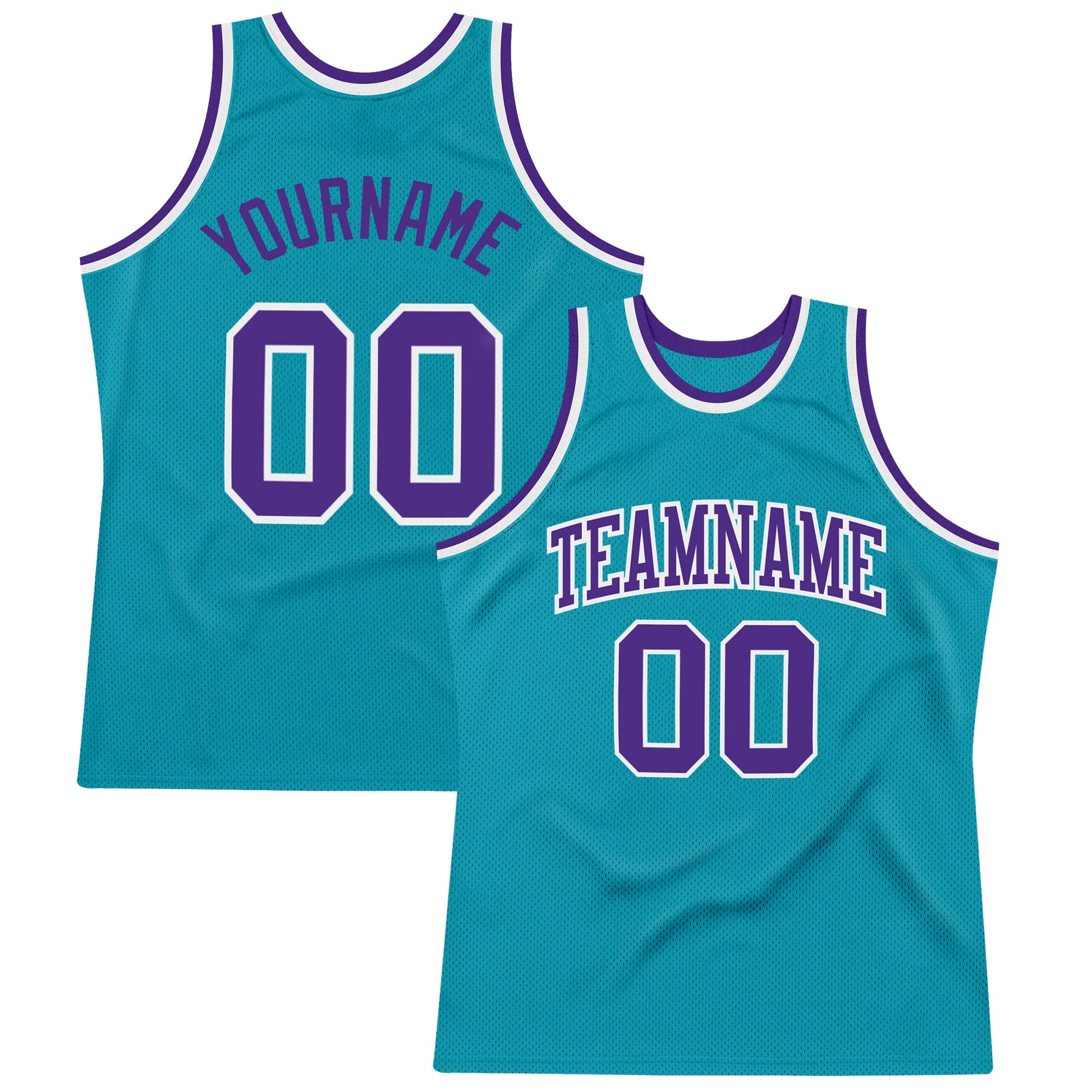 Custom Teal Purple-White Authentic Throwback Basketball Jersey - Main View
