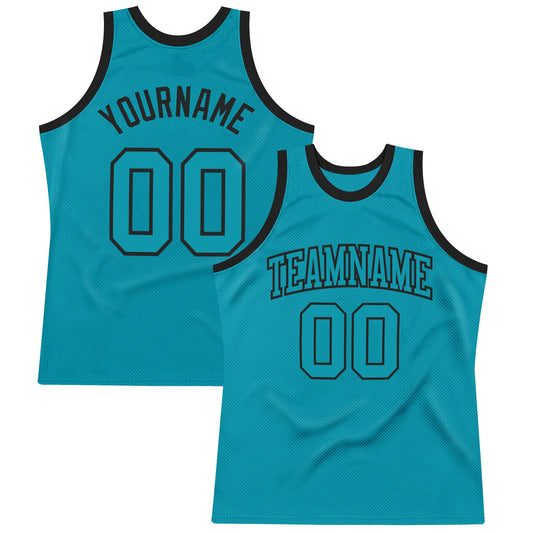 Custom Teal Teal-Black Authentic Throwback Basketball Jersey - Main View