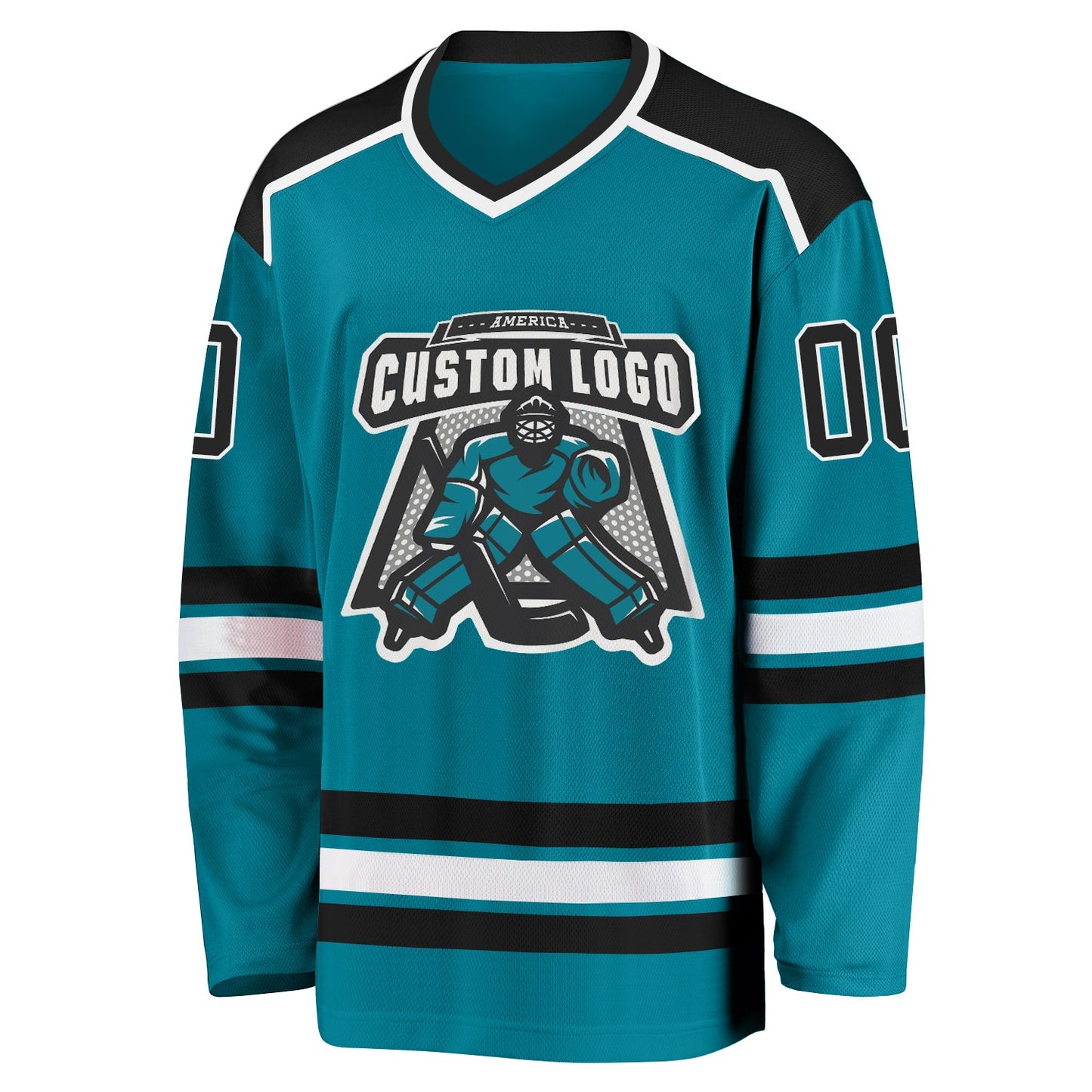 Custom Teal Black-White Hockey Jersey view 2