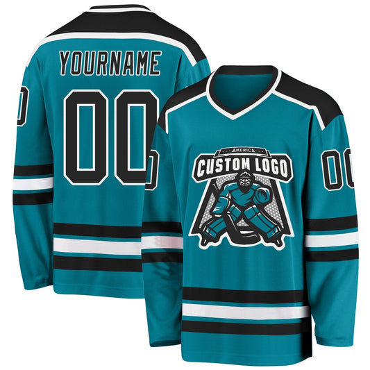 Custom Teal Black-White Hockey Jersey - Main View