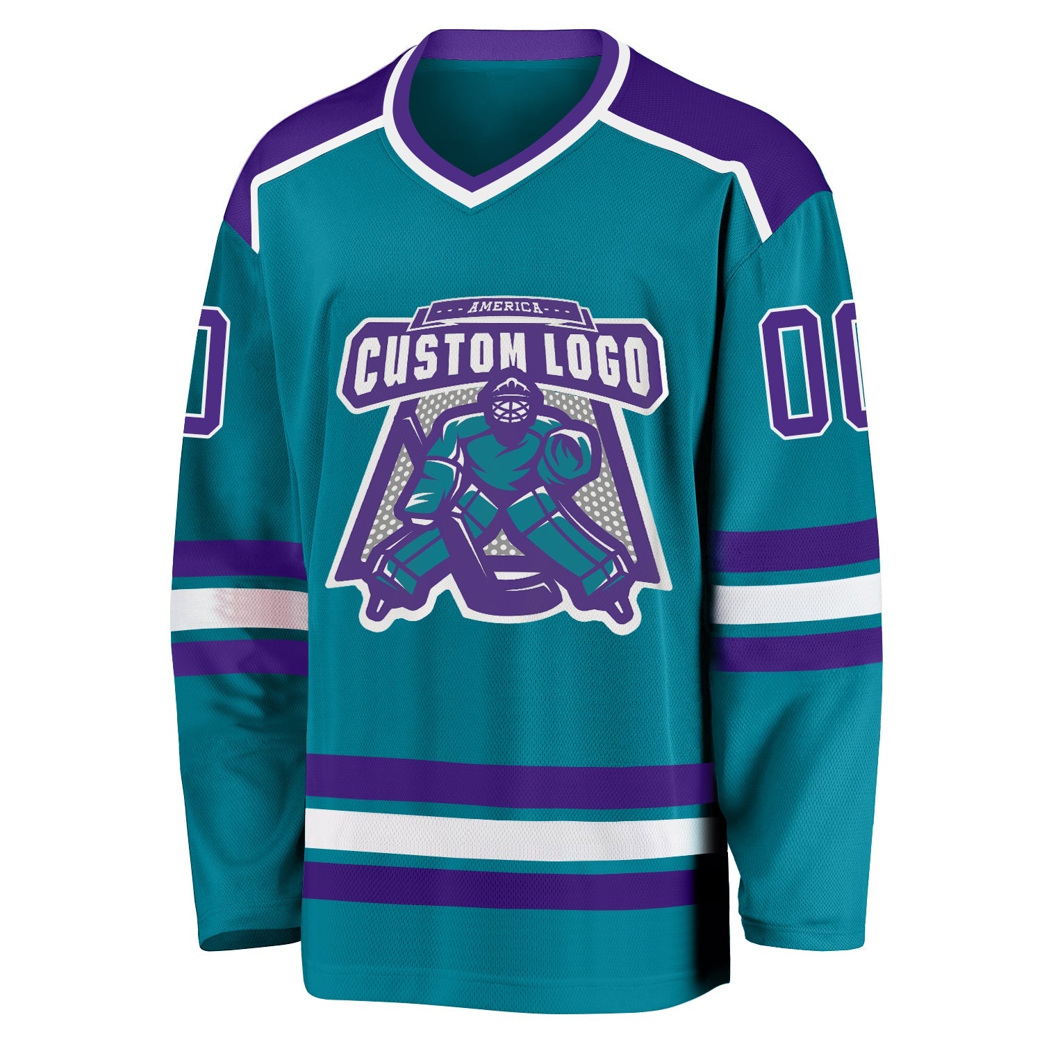 Custom Teal Purple-White Hockey Jersey view 2