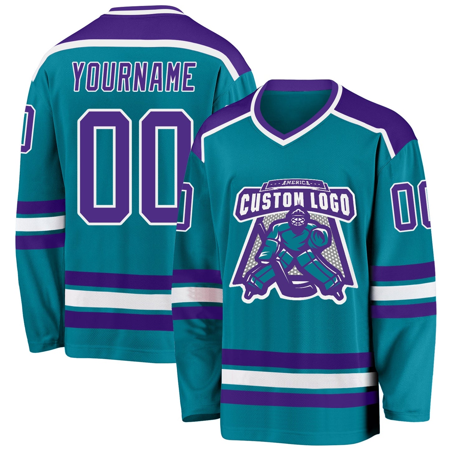 Custom Teal Purple-White Hockey Jersey - Main View