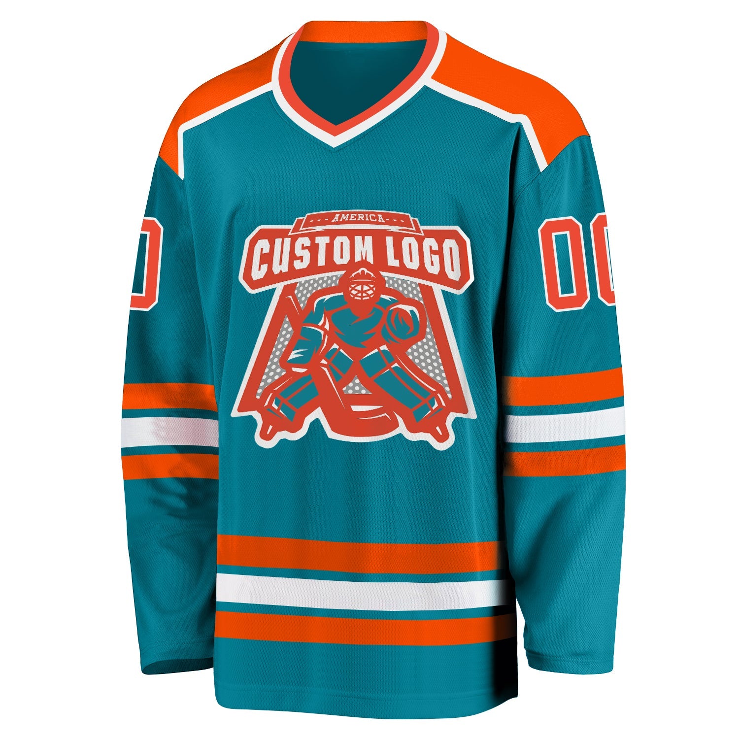 Custom Teal Orange-White Hockey Jersey view 2