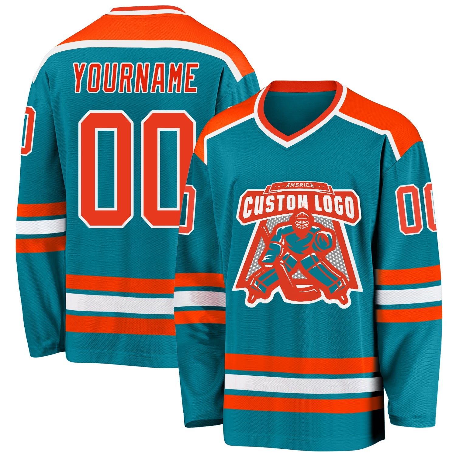 Custom Teal Orange-White Hockey Jersey - Main View