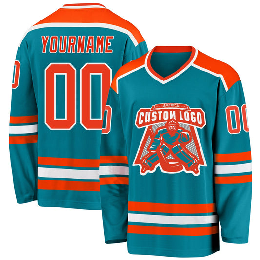 Custom Teal Orange-White Hockey Jersey - Main View