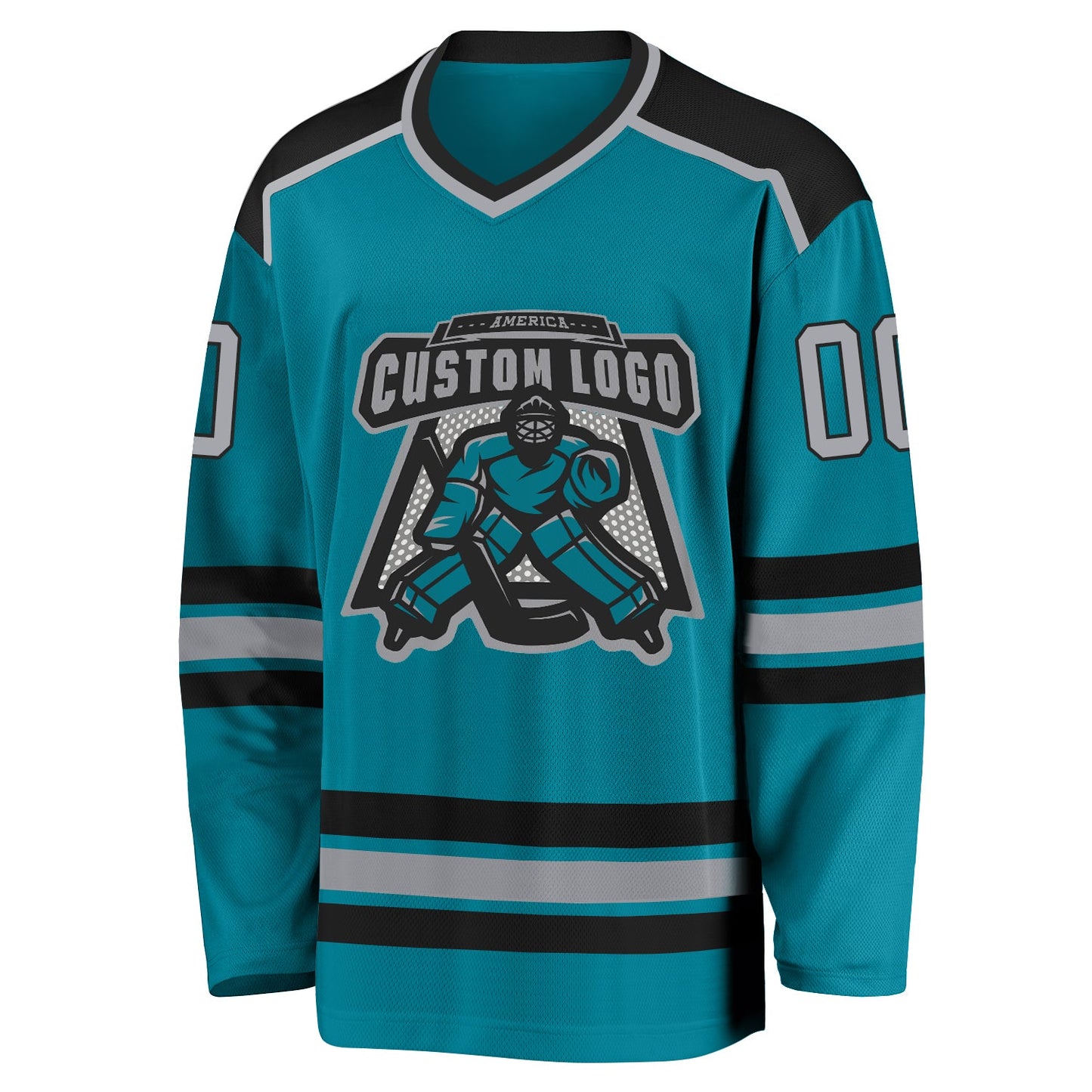 Custom Teal Gray-Black Hockey Jersey view 2