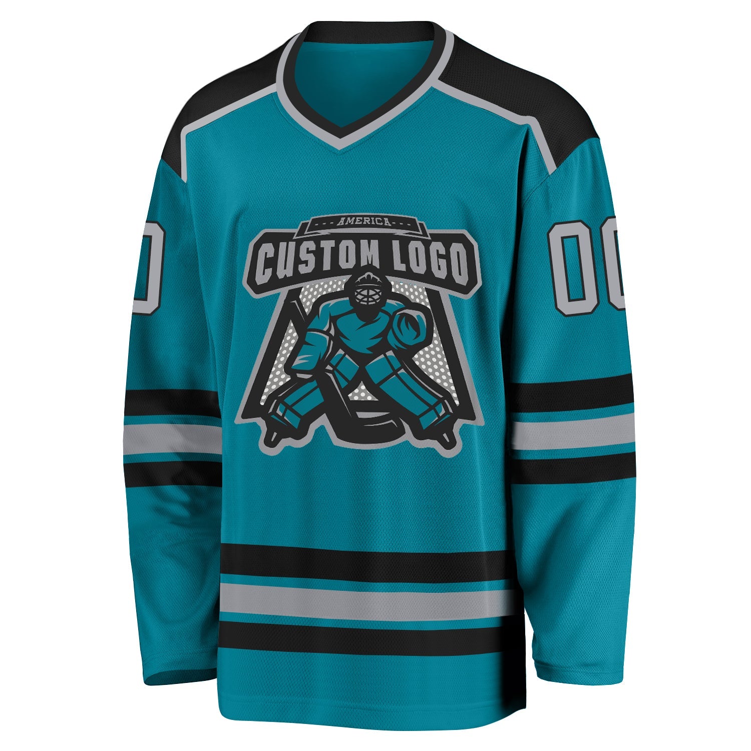 Custom Teal Gray-Black Hockey Jersey view 2