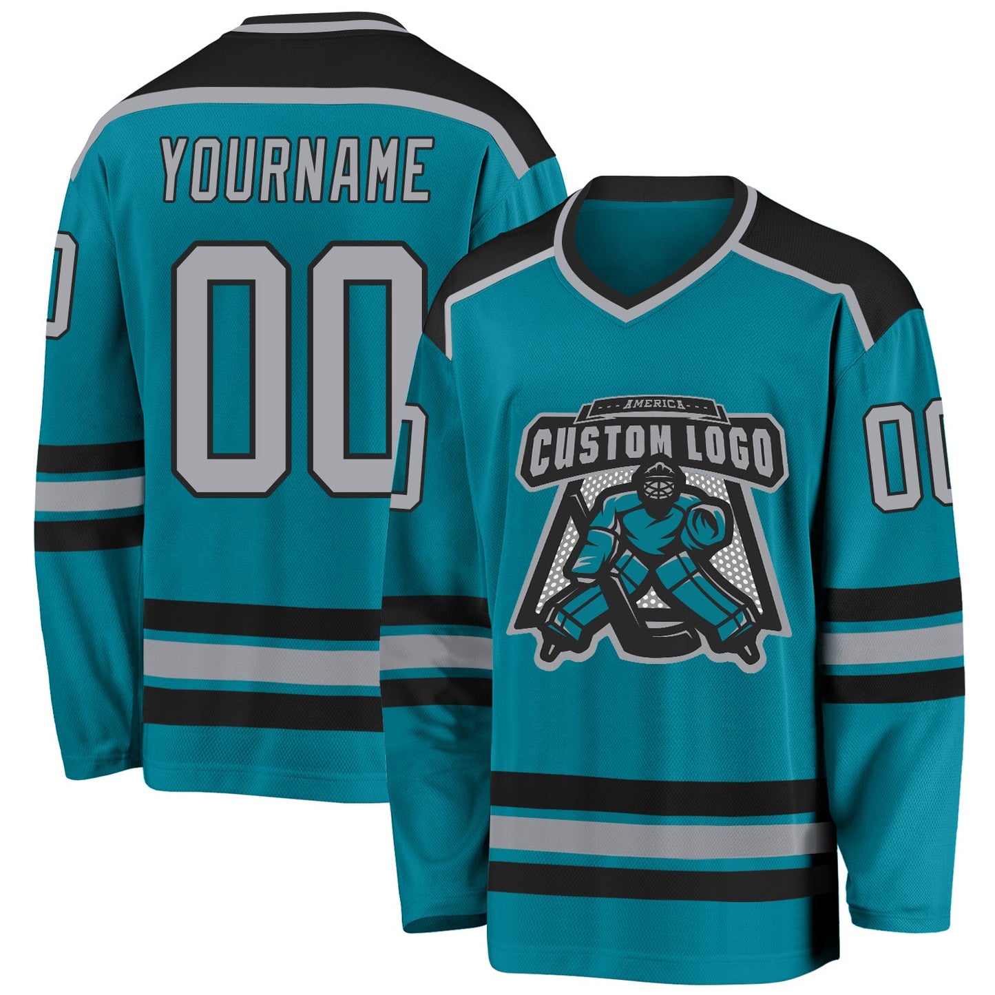 Custom Teal Gray-Black Hockey Jersey - Main View