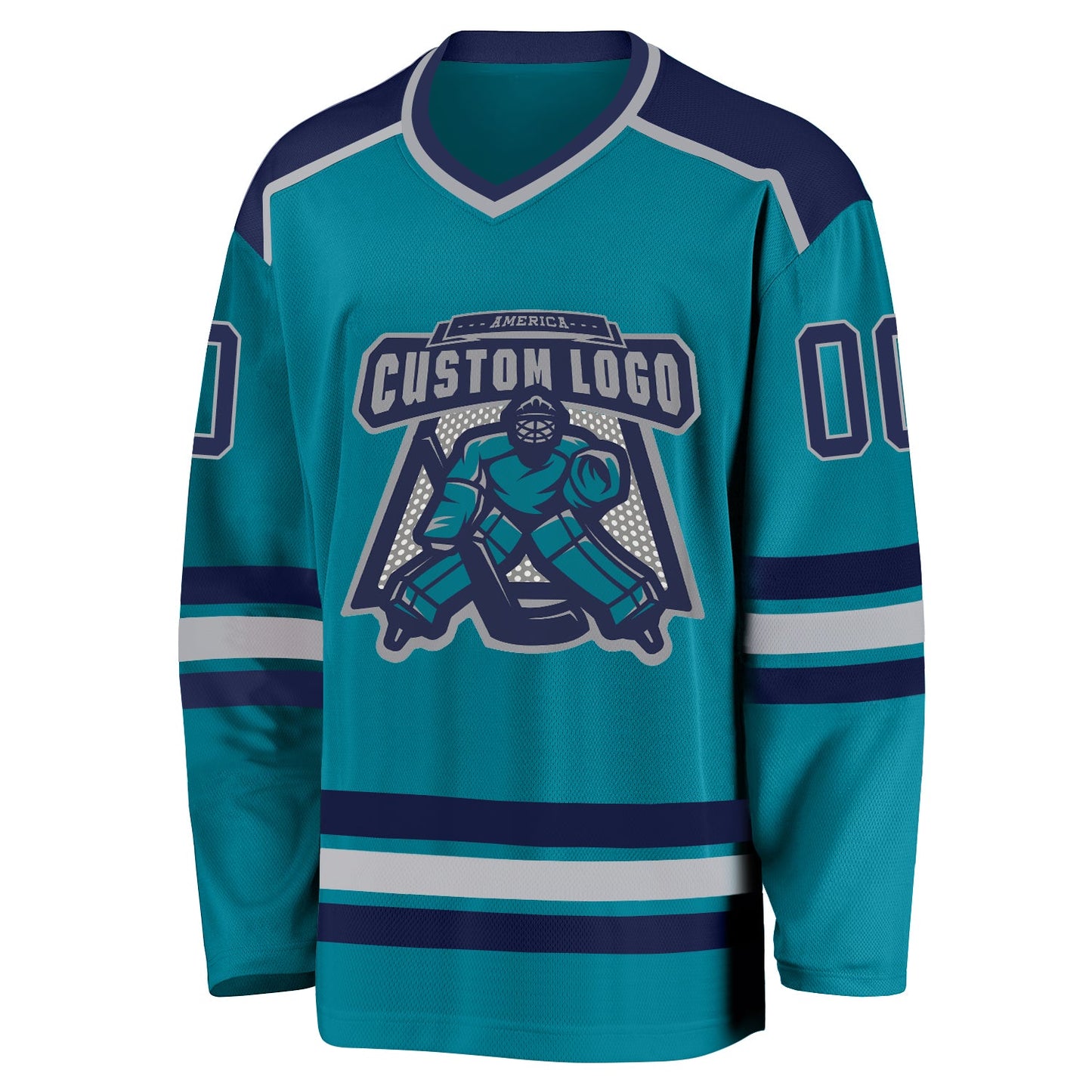 Custom Teal Gray-Navy Hockey Jersey view 2