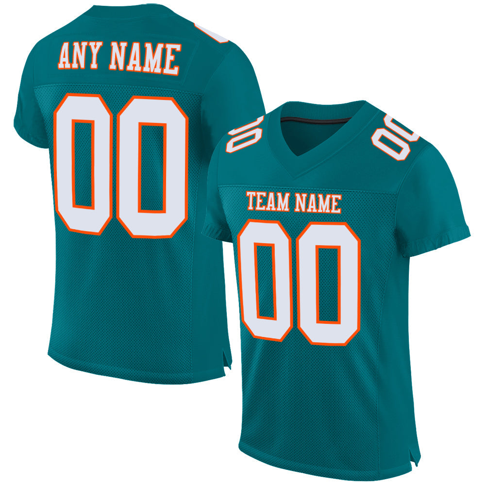 Custom Teal White-Orange Mesh Authentic Football Jersey - Main View