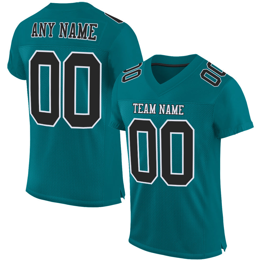 Custom Teal Black-White Mesh Authentic Football Jersey - Main View