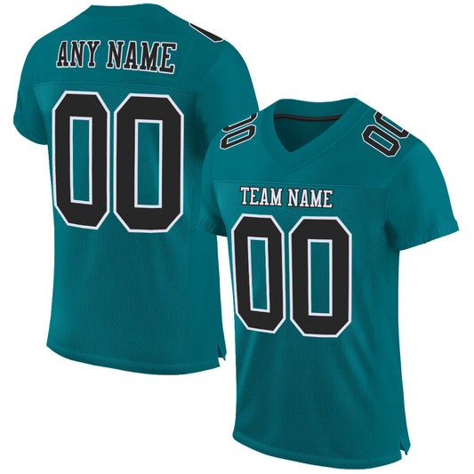 Custom Teal Black-White Mesh Authentic Football Jersey - Main View