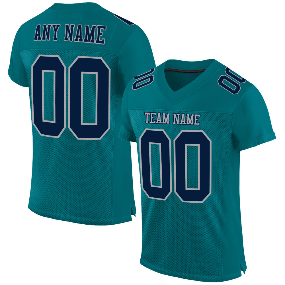 Custom Teal Navy-Gray Mesh Authentic Football Jersey - Main View
