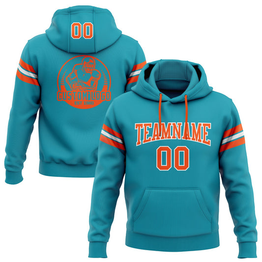 Custom Stitched Teal Orange-White Football Pullover Sweatshirt Hoodie - Main View