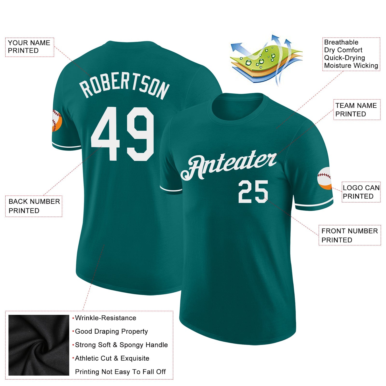 Custom Teal White Performance T-Shirt view 2