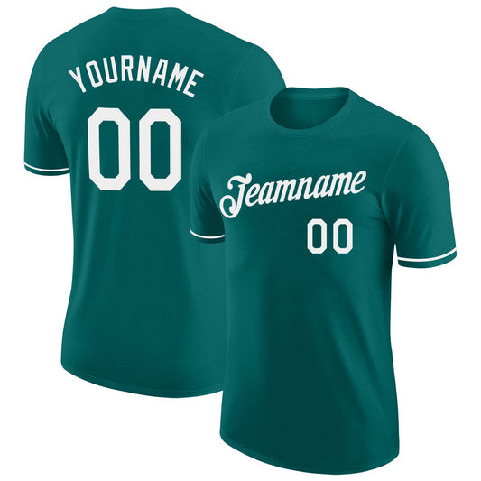 Custom Teal White Performance T-Shirt - Main View