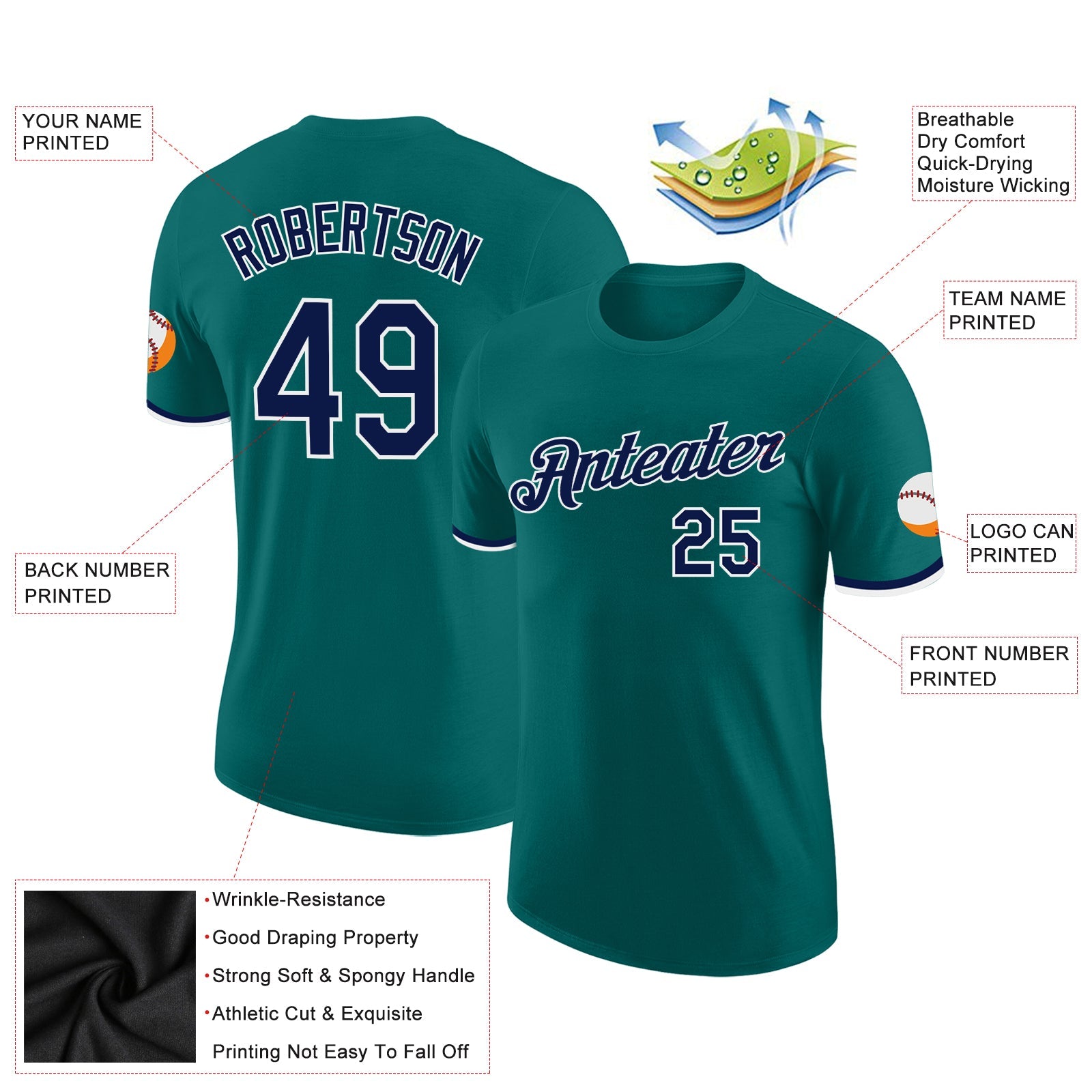 Custom Teal Navy-White Performance T-Shirt view 2