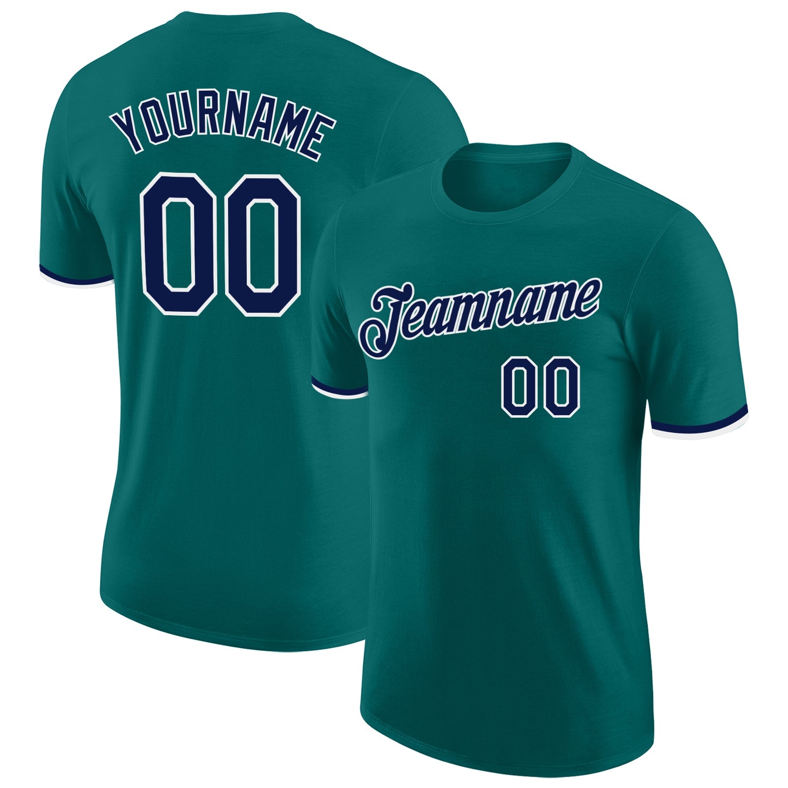 Custom Teal Navy-White Performance T-Shirt - Main View