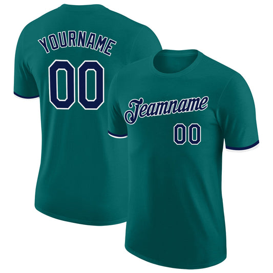 Custom Teal Navy-White Performance T-Shirt - Main View