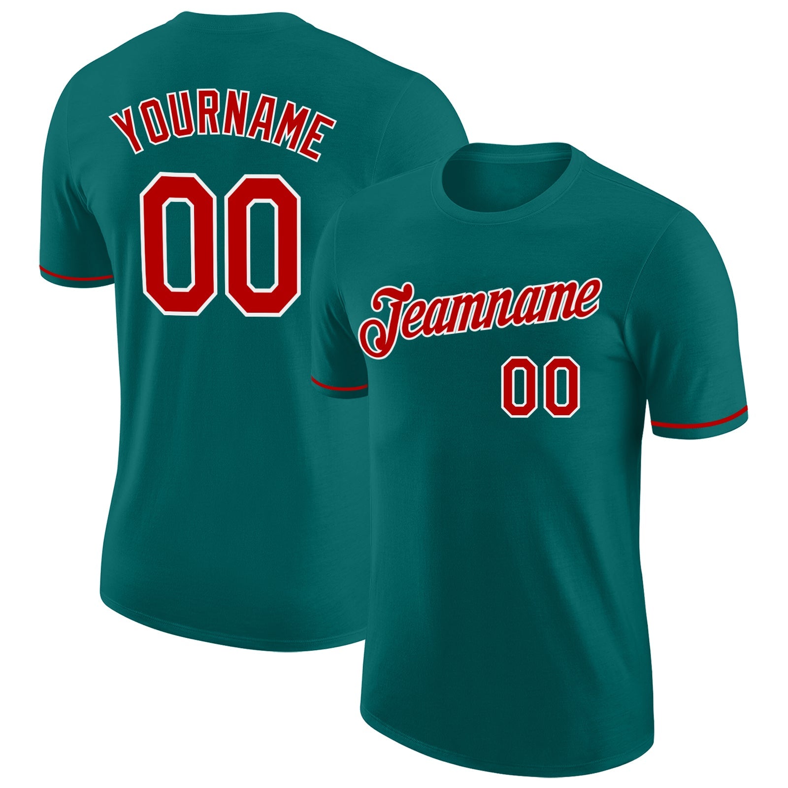 Custom Teal Red-White Performance T-Shirt - Main View