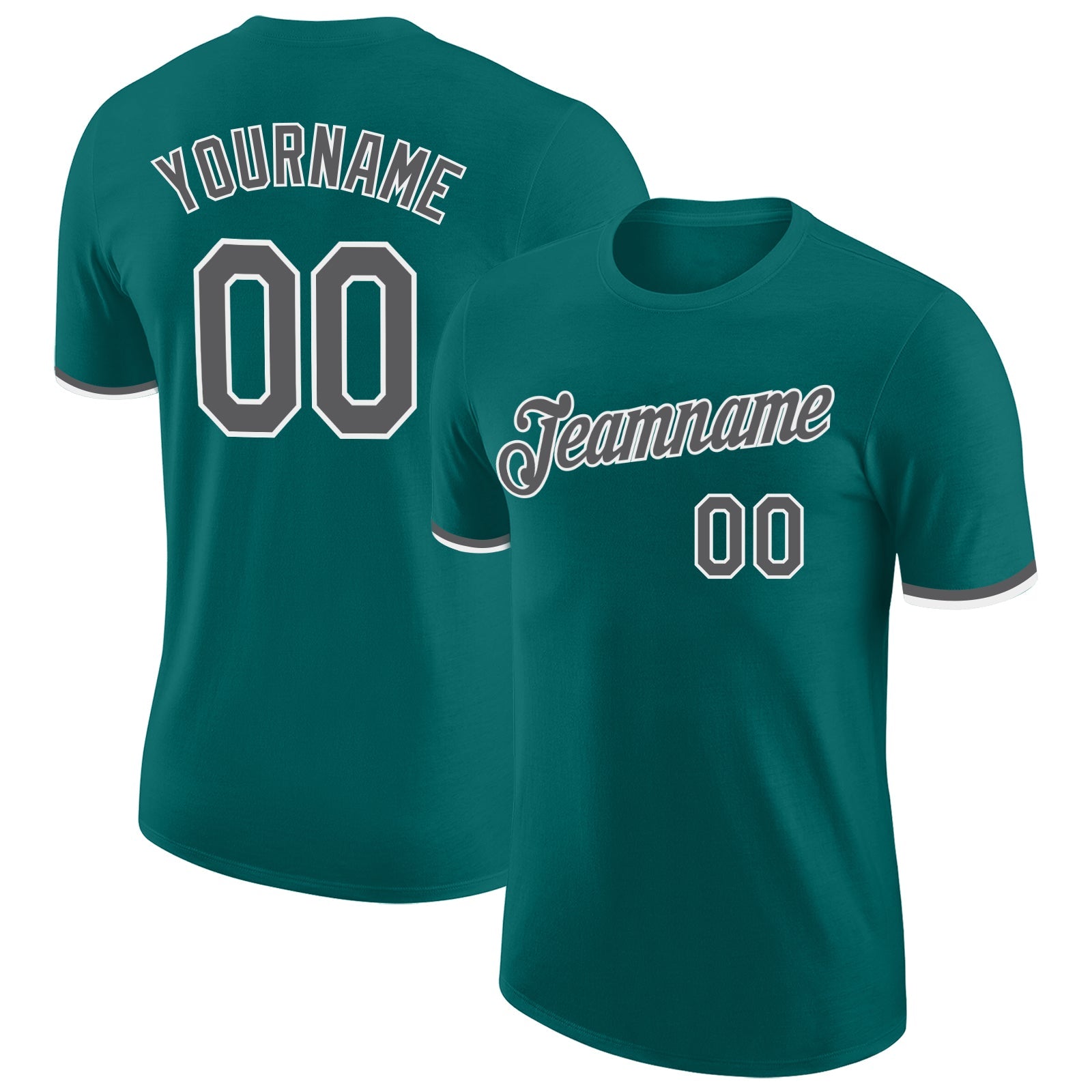 Custom Teal Steel Gray-White Performance T-Shirt - Main View