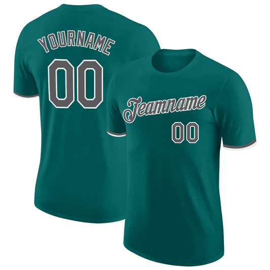 Custom Teal Steel Gray-White Performance T-Shirt - Main View