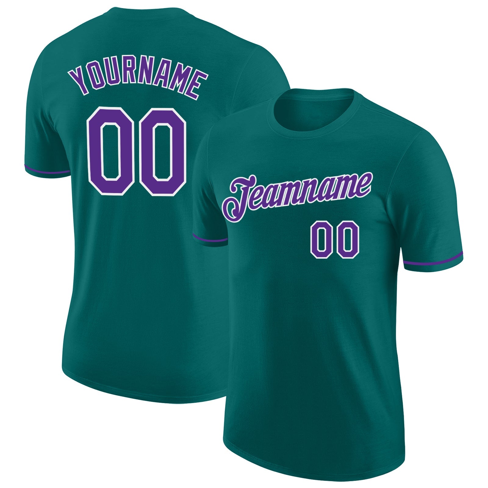 Custom Teal Purple-White Performance T-Shirt - Main View