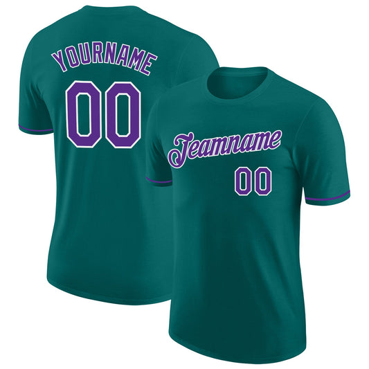 Custom Teal Purple-White Performance T-Shirt - Main View