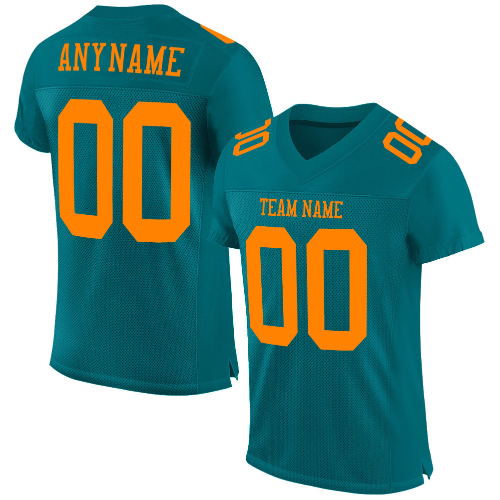 Custom Teal Bay Orange Mesh Authentic Football Jersey - Main View