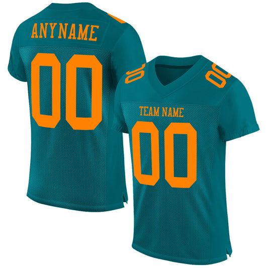 Custom Teal Bay Orange Mesh Authentic Football Jersey - Main View