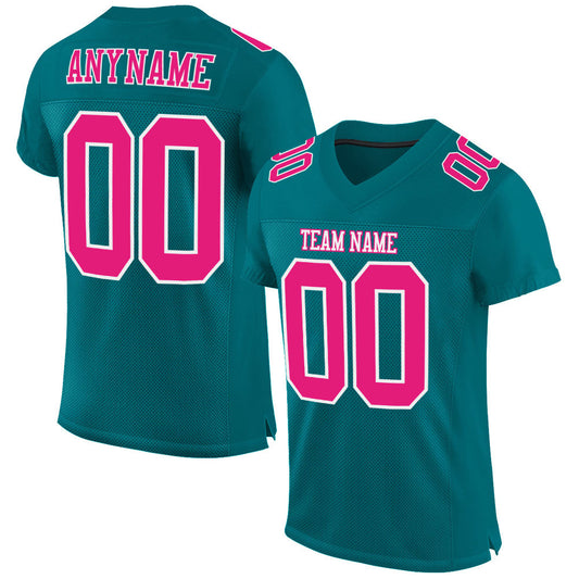 Custom Teal Hot Pink-White Mesh Authentic Football Jersey - Main View