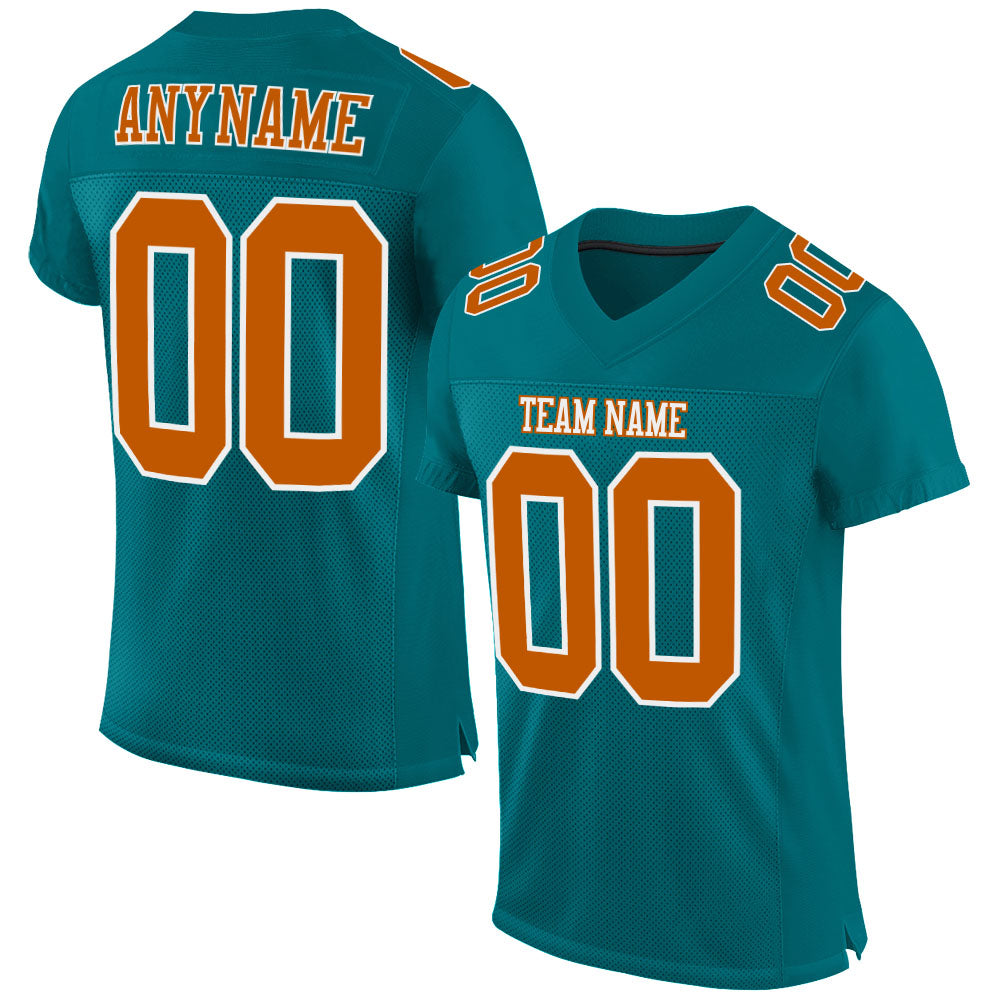 Custom Teal Texas Orange-White Mesh Authentic Football Jersey - Main View