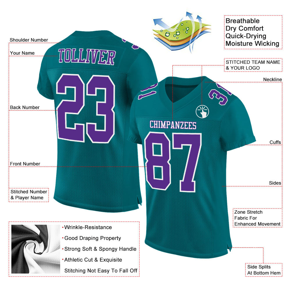 Custom Teal Purple-White Mesh Authentic Football Jersey view 2