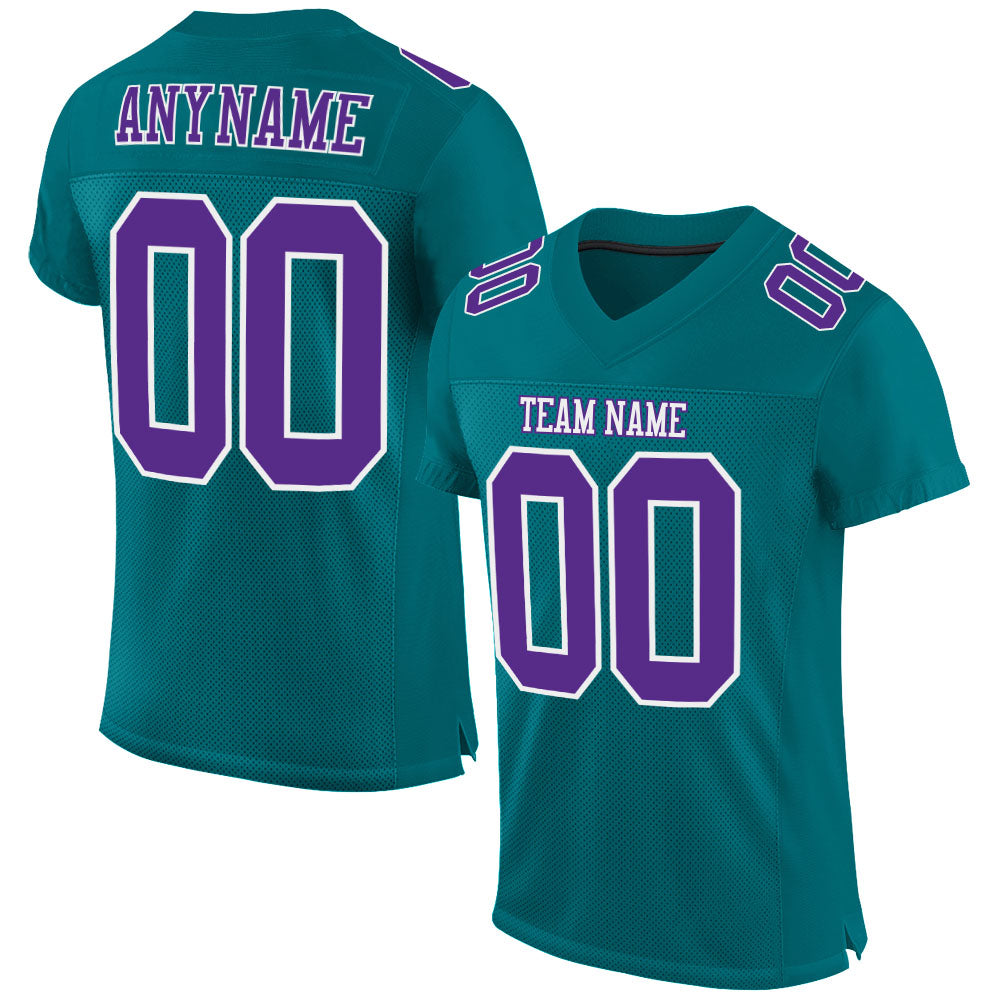 Custom Teal Purple-White Mesh Authentic Football Jersey - Main View