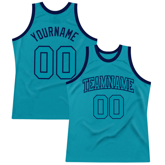 Custom Teal Teal-Navy Authentic Throwback Basketball Jersey - Main View
