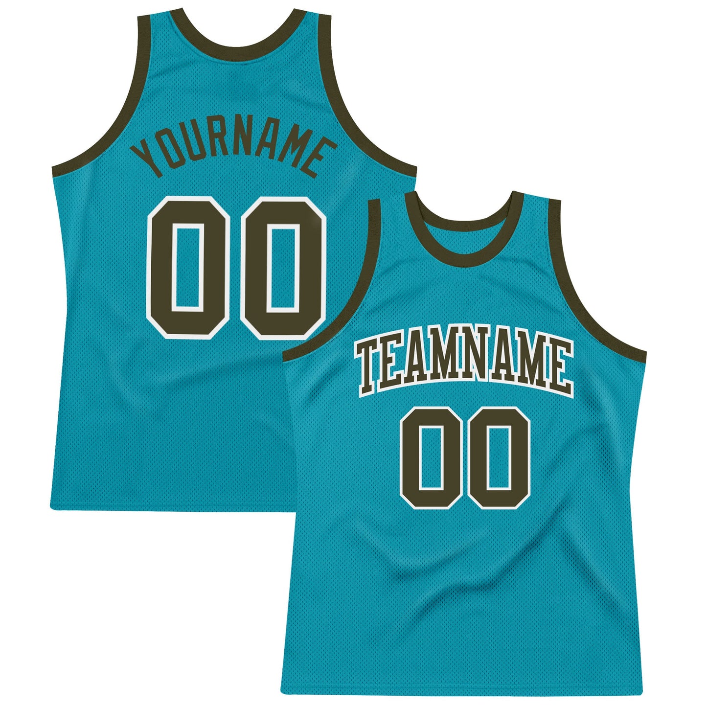Custom Teal Olive-White Authentic Throwback Basketball Jersey - Main View