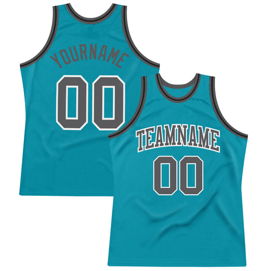 Custom Teal Steel Gray-Black Authentic Throwback Basketball Jersey - Main View