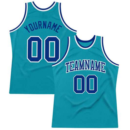 Custom Teal Royal-White Authentic Throwback Basketball Jersey - Main View