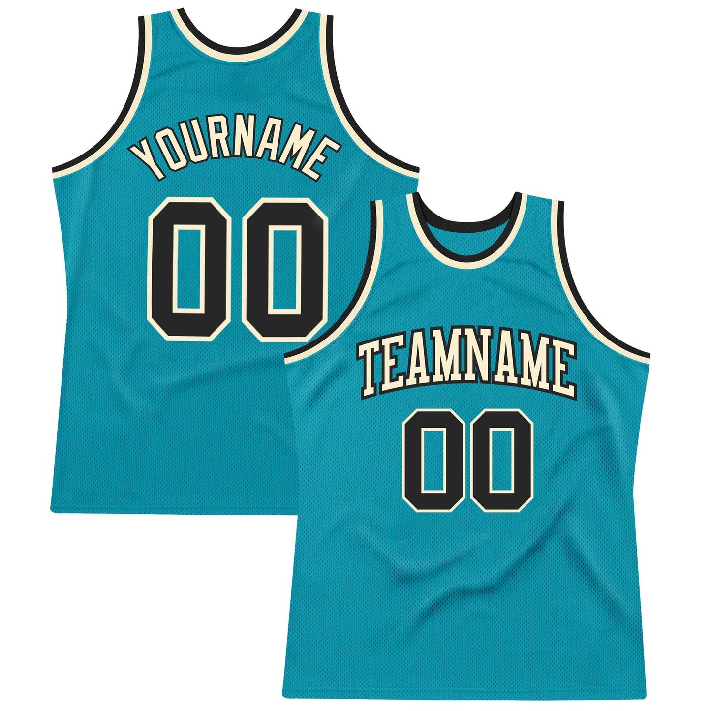 Custom Teal Black-Cream Authentic Throwback Basketball Jersey - Main View