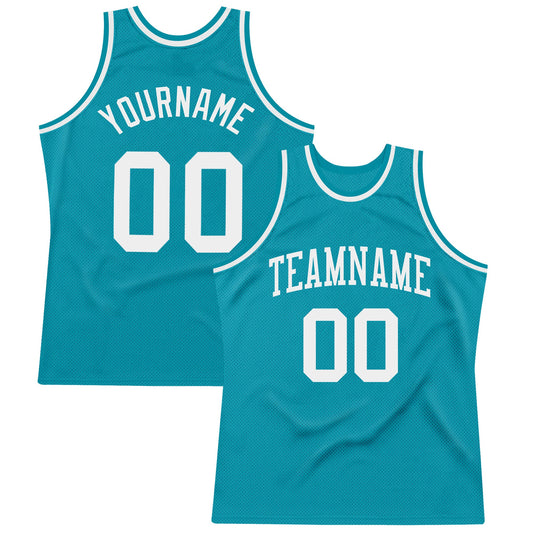 Custom Teal White Authentic Throwback Basketball Jersey - Main View