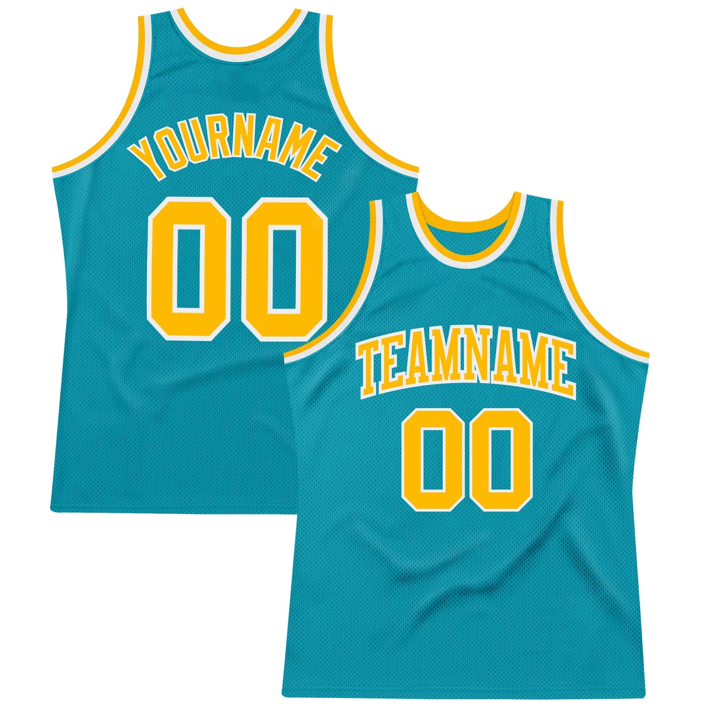 Custom Teal Gold-White Authentic Throwback Basketball Jersey - Main View