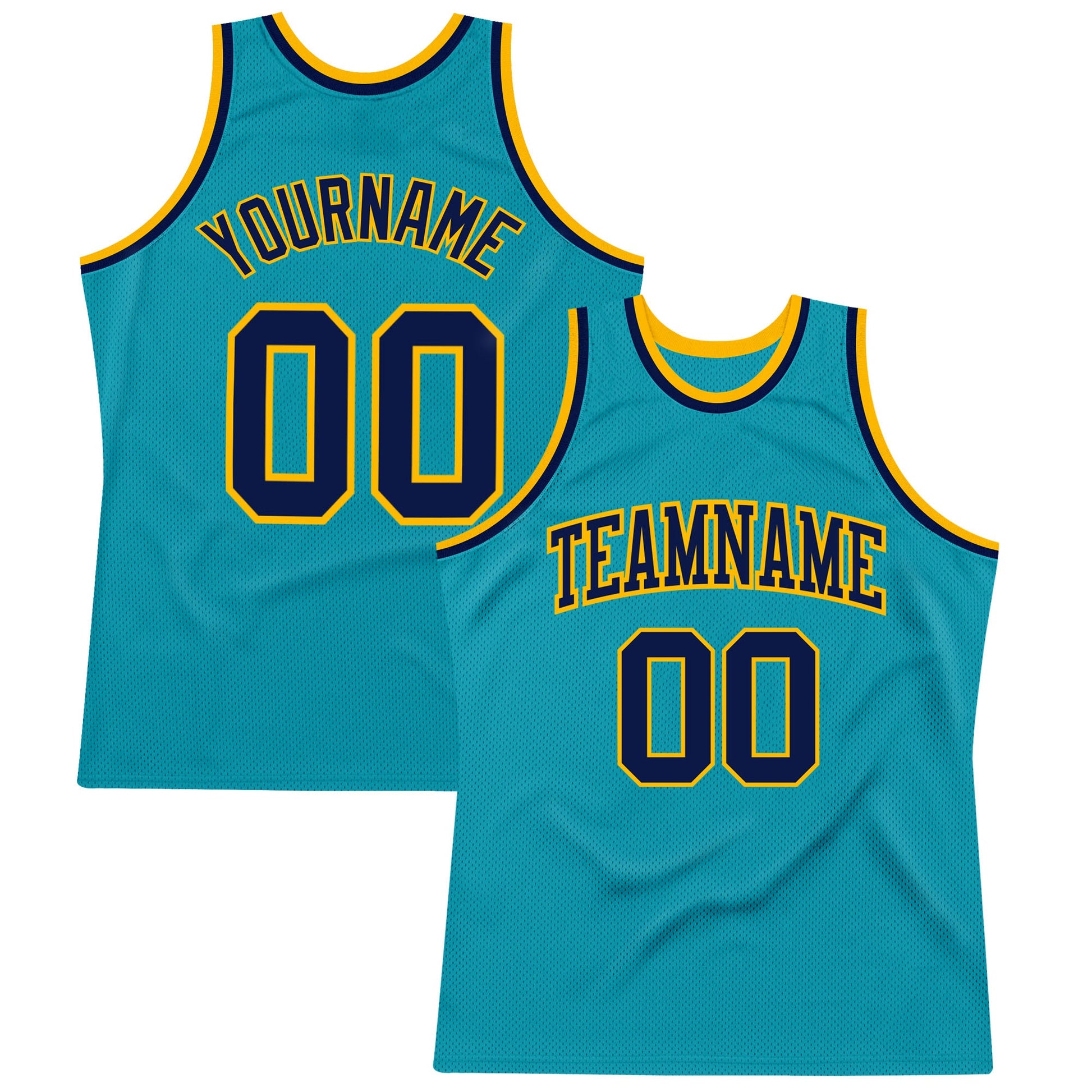 Custom Teal Navy-Gold Authentic Throwback Basketball Jersey - Main View