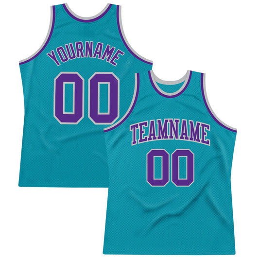 Custom Teal Purple-Gray Authentic Throwback Basketball Jersey - Main View