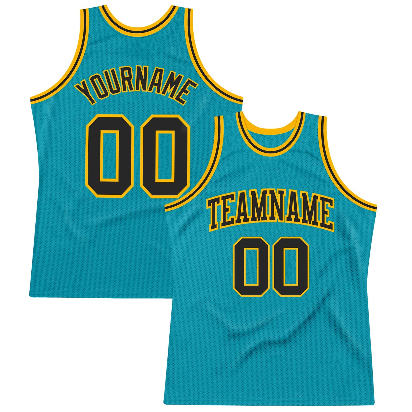 Custom Teal Black-Gold Authentic Throwback Basketball Jersey - Main View