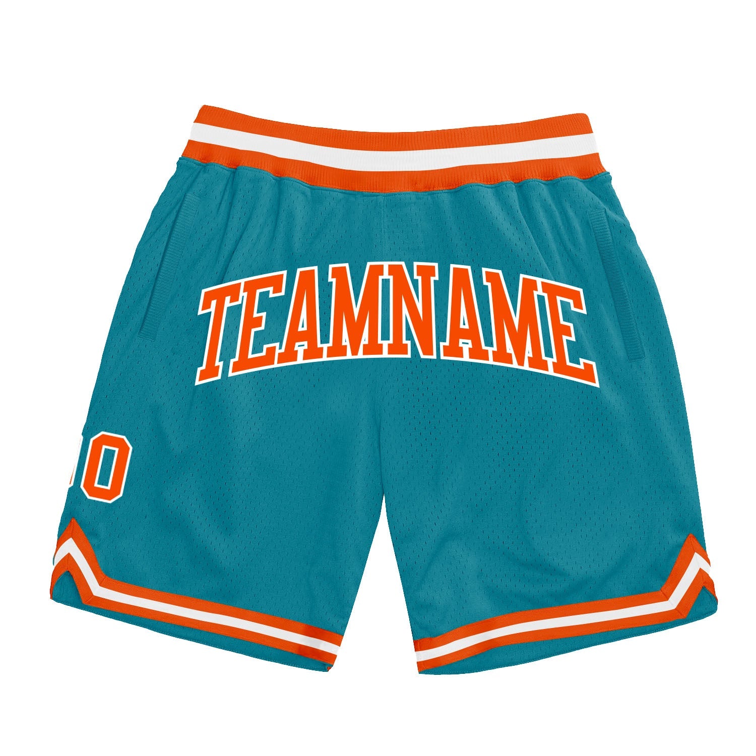 Custom Teal Orange-White Authentic Throwback Basketball Shorts - Main View