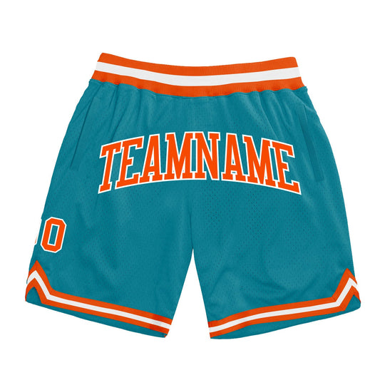 Custom Teal Orange-White Authentic Throwback Basketball Shorts - Main View