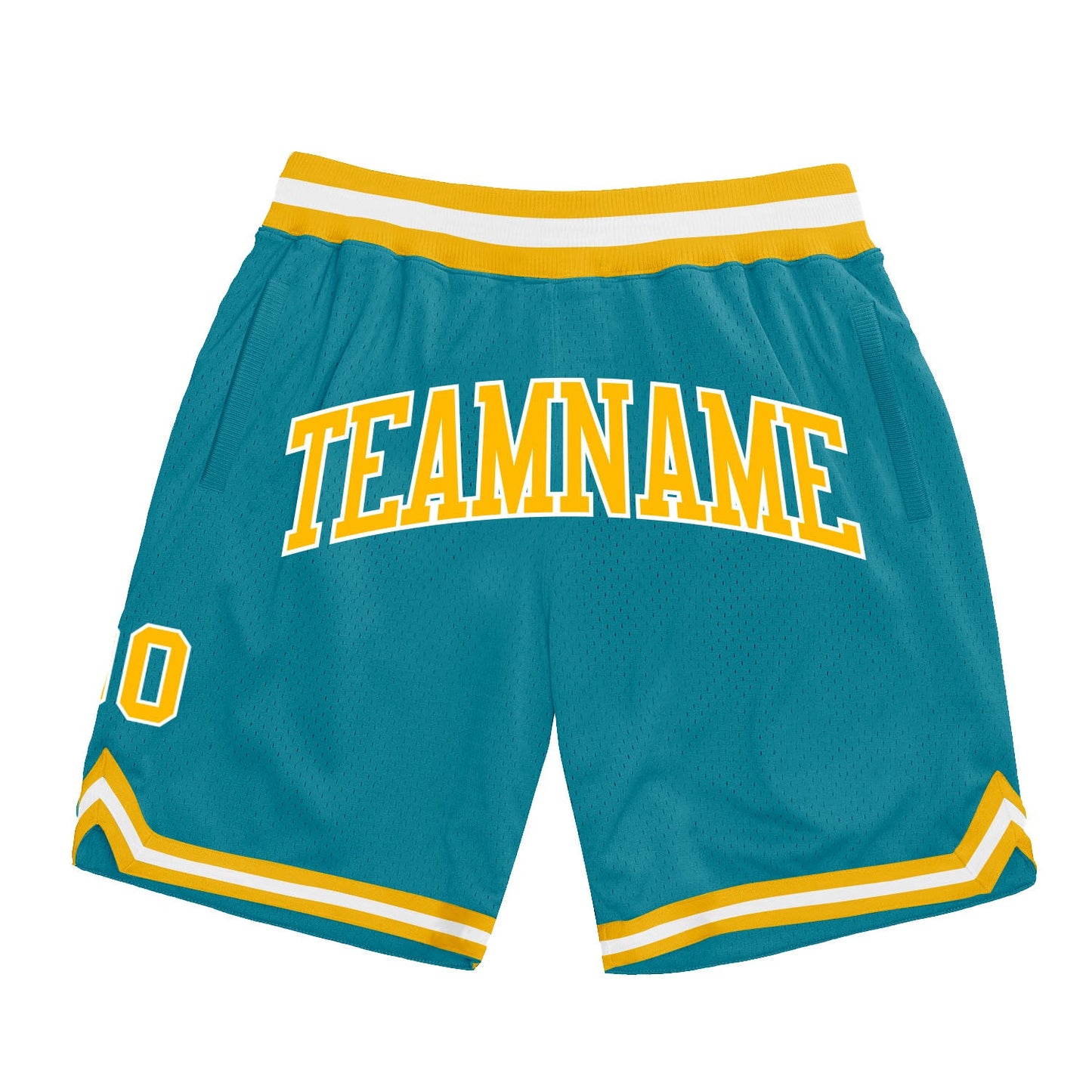 Custom Teal Gold-White Authentic Throwback Basketball Shorts - Main View