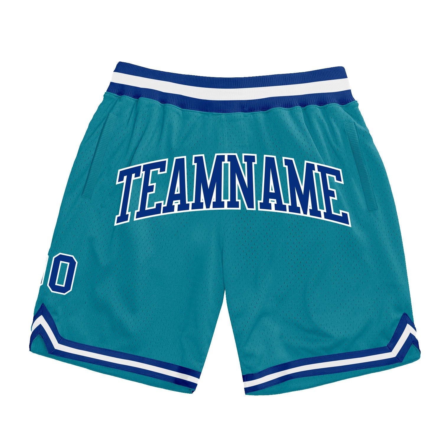 Custom Teal Royal-White Authentic Throwback Basketball Shorts - Main View