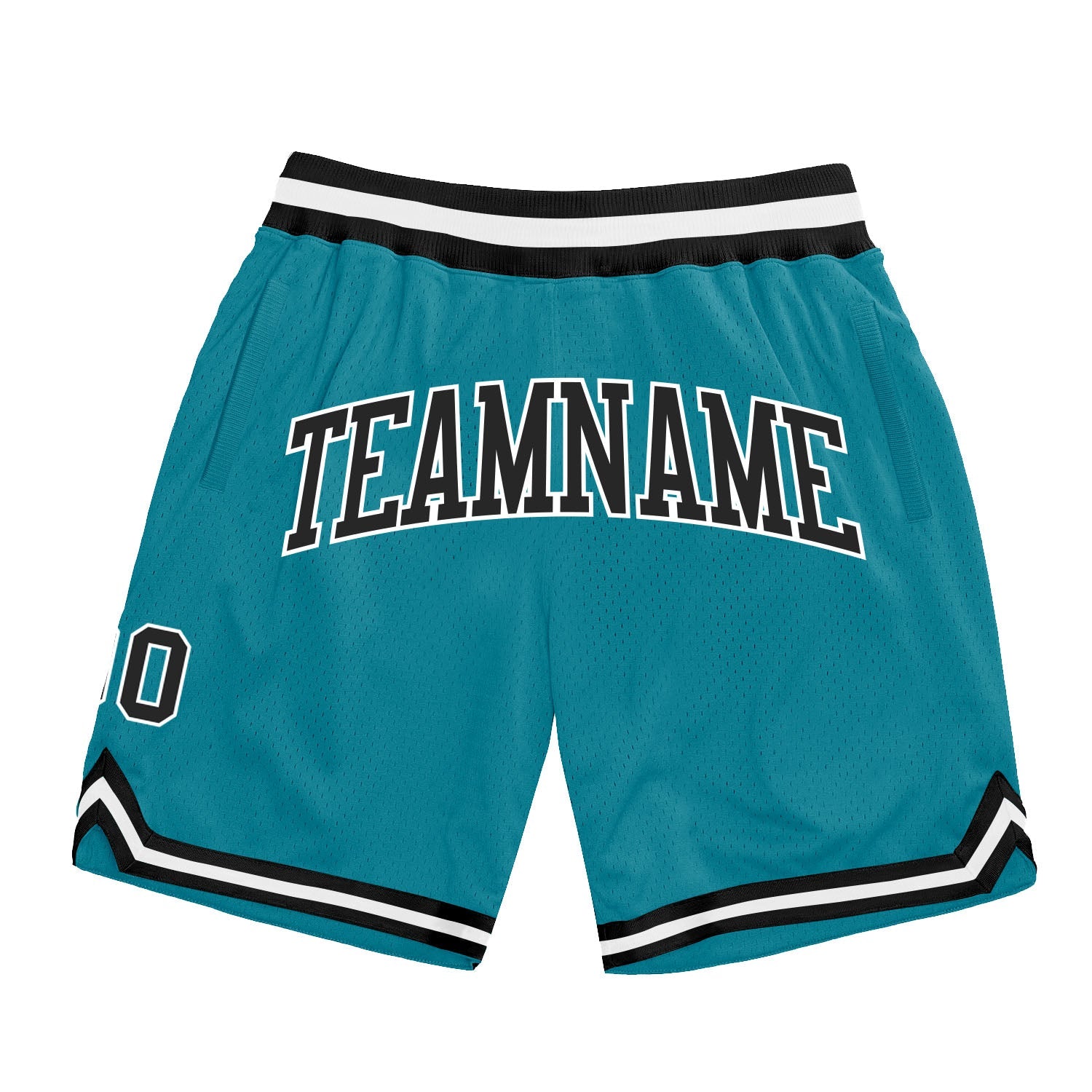 Custom Teal Black-White Authentic Throwback Basketball Shorts - Main View