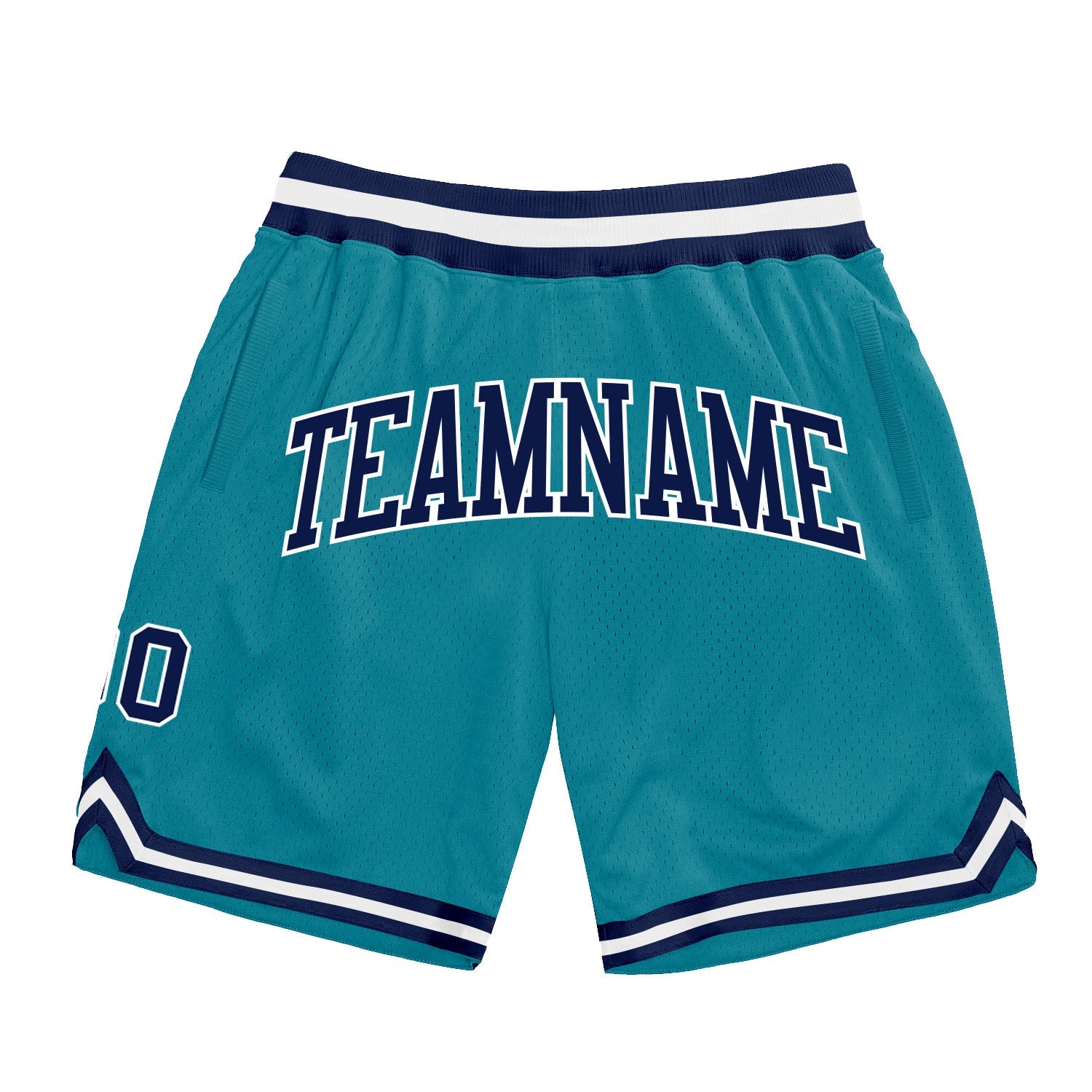 Custom Teal Navy-White Authentic Throwback Basketball Shorts - Main View